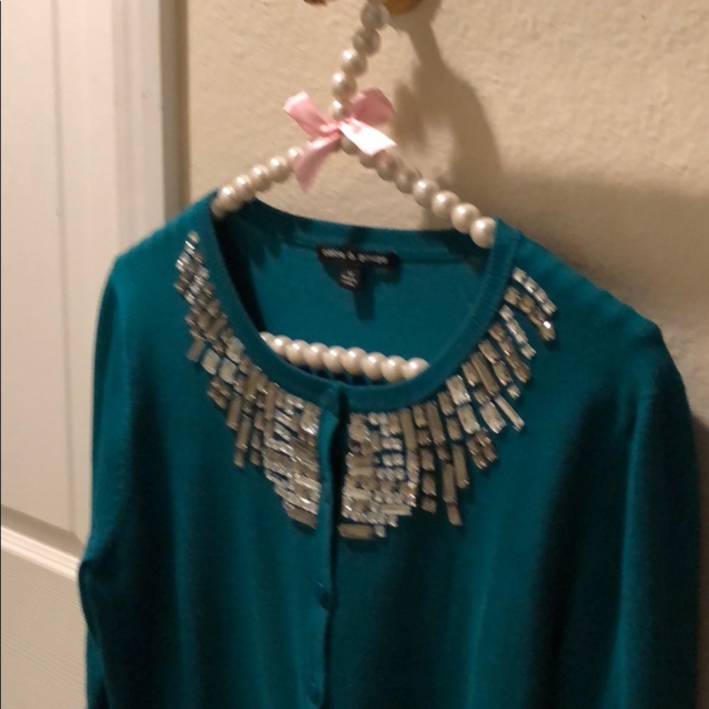 Cable and gauge teal cardigan